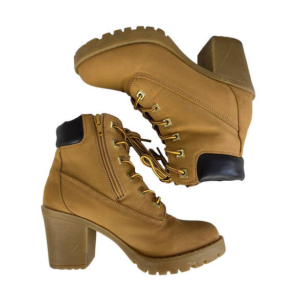 ZIGI Soho Womens Kiana Fashion Combat Lace Up Boot Size 6 Tan Wheat Chunky Heel - Picture 9 of 13